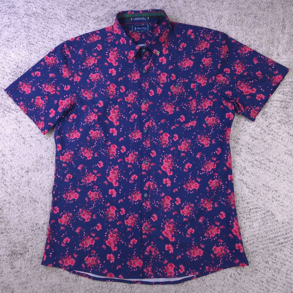William Murray Shirt Men Large Golf Button Up Short Sleeve Floral Blue Pink Bill